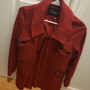 NIC+ZOE Red Marled Cotton Blend Knit 3/4 Length Trench Coat Jacket